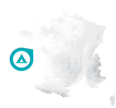 Kaart van Frankrijk met de ligging van de camping