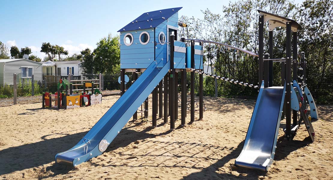 The children's playground with its slides in Saint-Hilaire
