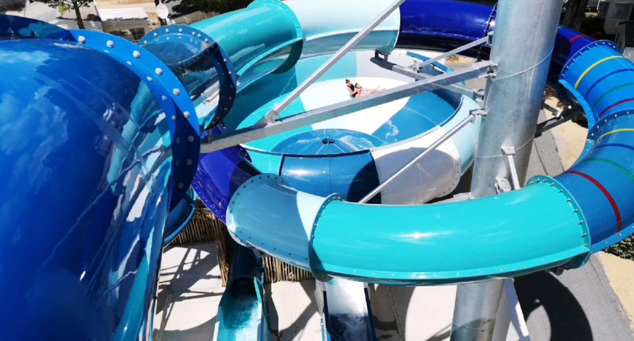 View of the slide in the aquatic area of the Clos des Pins campsite in Vendée