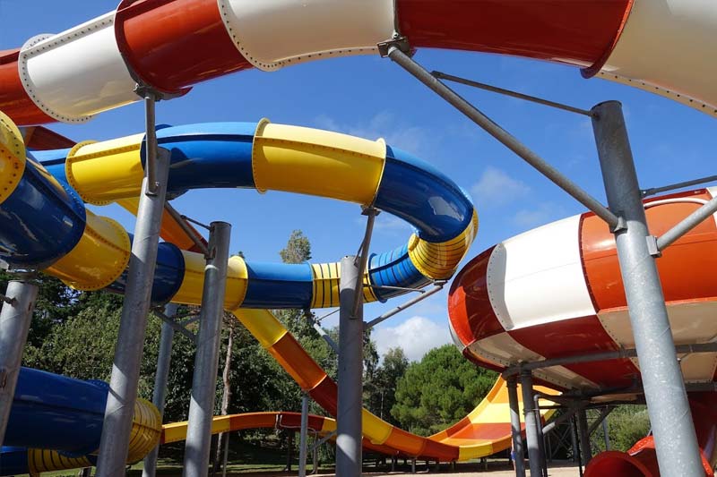 The water slides of the Atlantic Park near the campsite in Saint-Hilaire