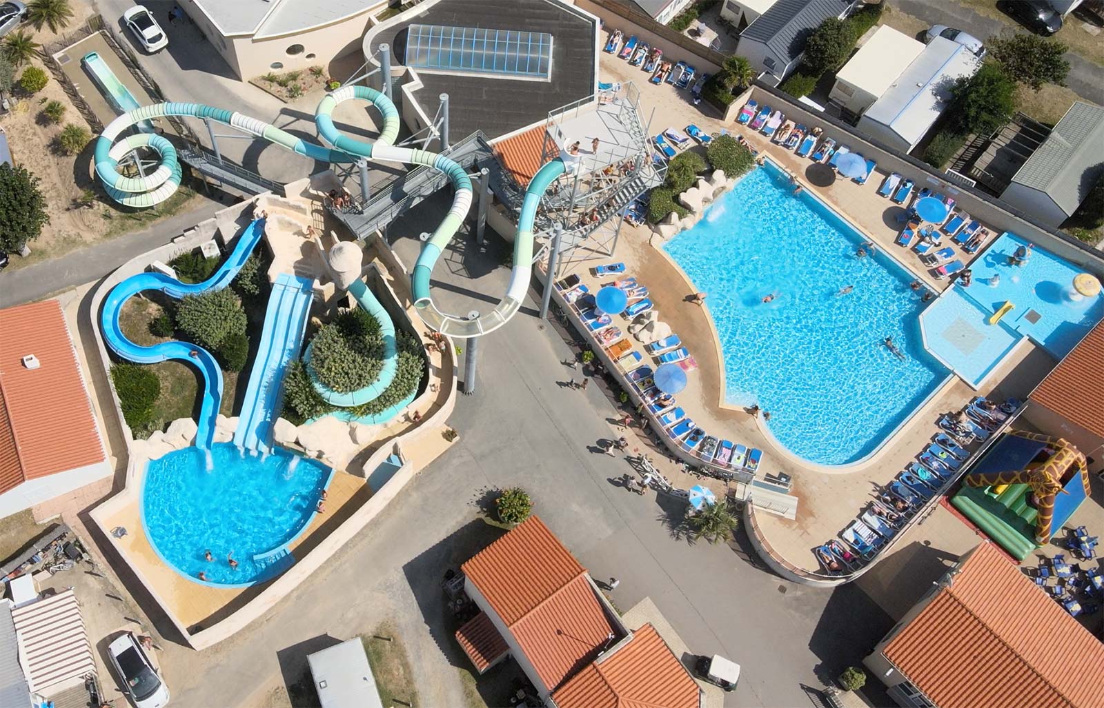 Aerial view of the aquatic area of the campsite in Saint-Hilaire