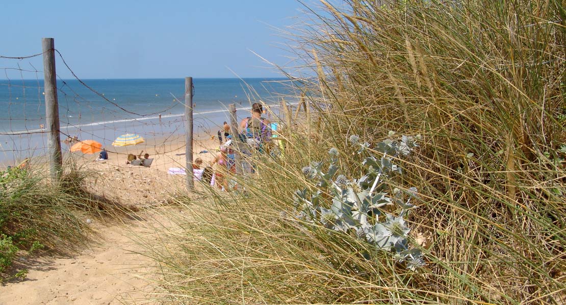 Toegang tot een strand in Saint-Hilaire in de buurt van camping La Prairie