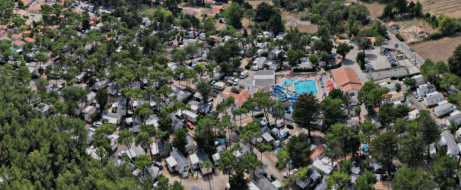 Aerial view of Le Clos des Pins campsite in Saint-Hilaire de Riez