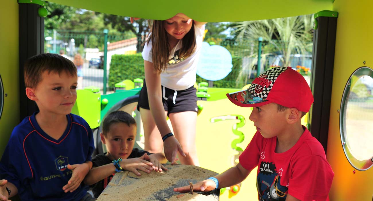 Outdoor activity at the children's club of the Clos des Pins campsite near the beaches in Vendée