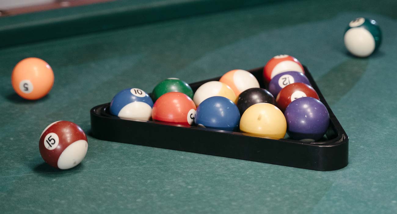 Billiard balls in the games room at the campsite near the beaches in Saint-Hilaire