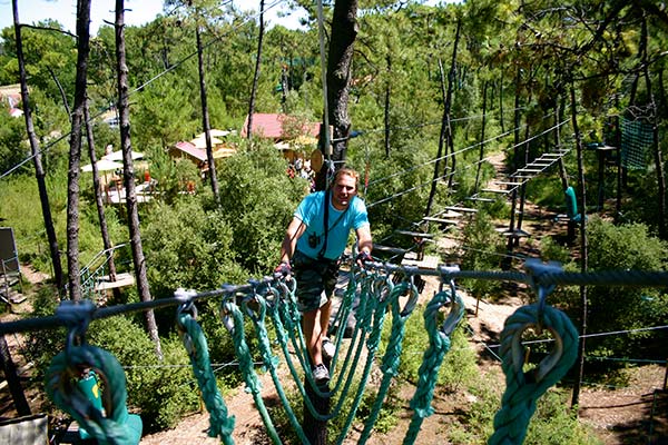 Tree climbing course in a park near the campsite in Vendée