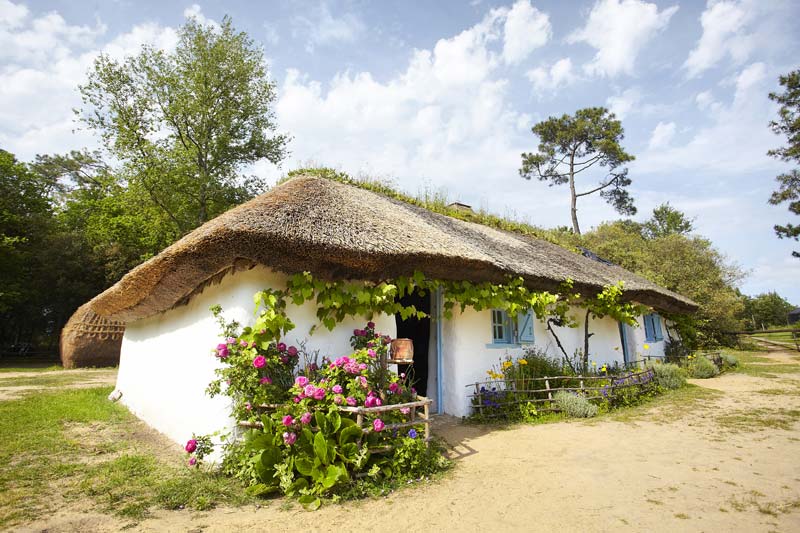 La bourrine du Bois Juquaud et son toit de chaume en Vendée