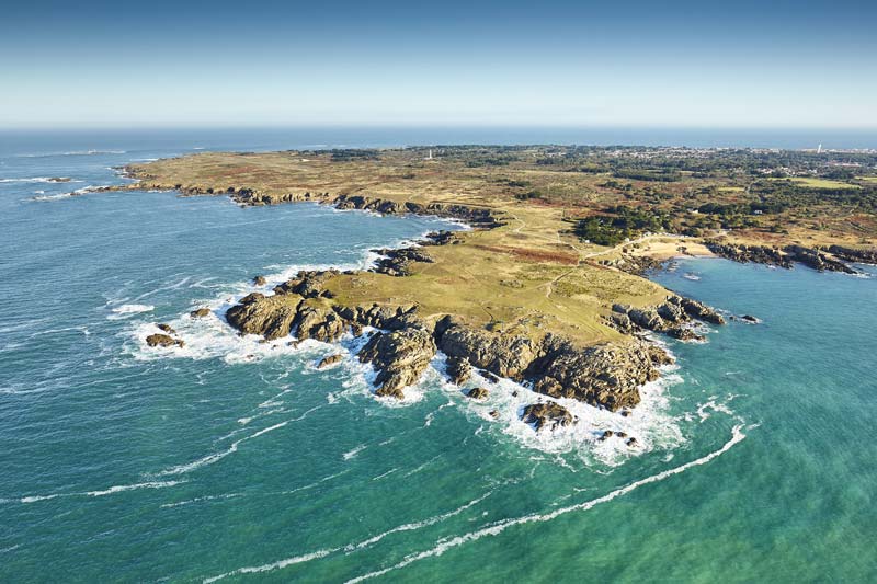 Aerial view of a peninsula on the island of Yeu in Vendée