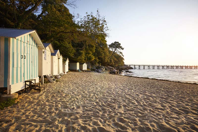 Beach huts on the coast at Noirmoutier in Vendée